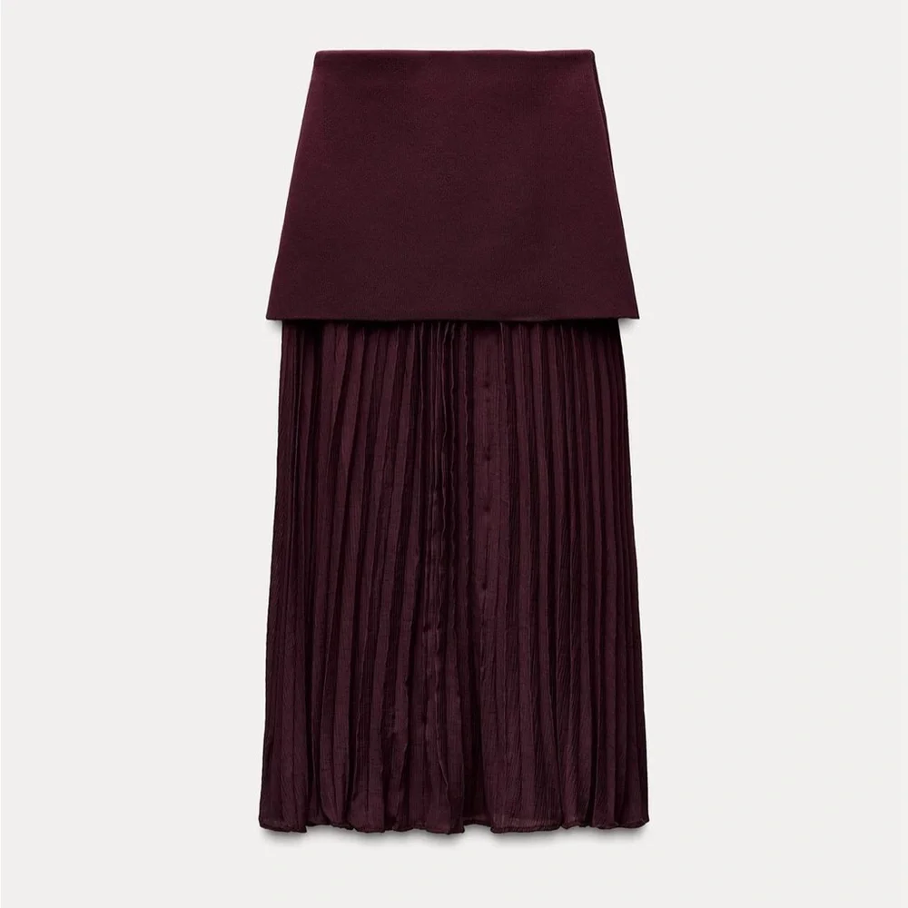 Elegant Burgundy Pleated Skirt zara - Picture 4 of 5